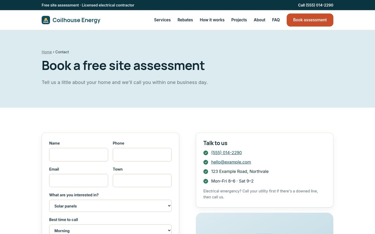 Contact page with an assessment request form